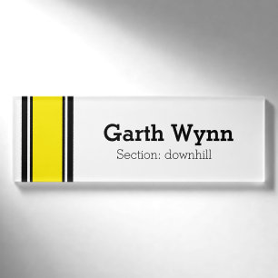 Badge D'identification STRIPES SPORTIVES - Jaune noir blanc + vos idées