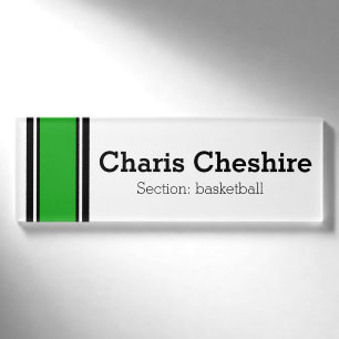 Badge D'identification STRIPES SPORTIVES - Vert Noir Blanc + vos idées
