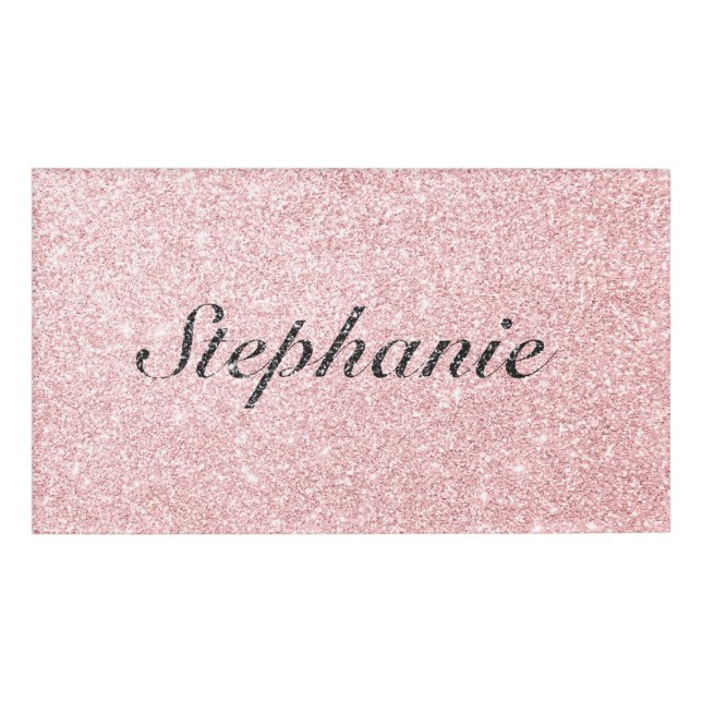 Badge D'identification Style de Parties scintillant rose de nom personnal (Devant)