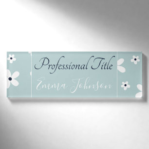 Badge D'identification Summer Boho Blue White Daisy Flowers