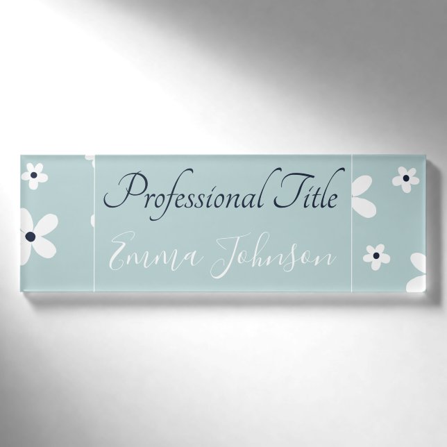 Badge D'identification Summer Boho Blue White Daisy Flowers (Devant)