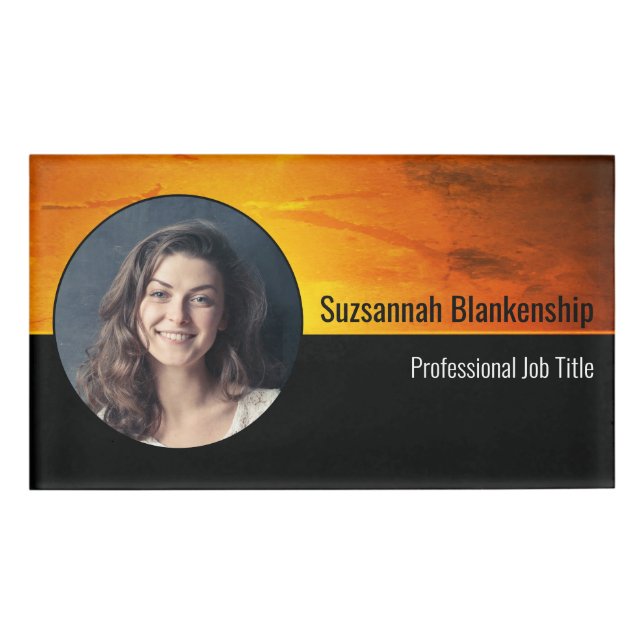 Badge D'identification Sunset Orange Professional Photo personnalisée (Devant)