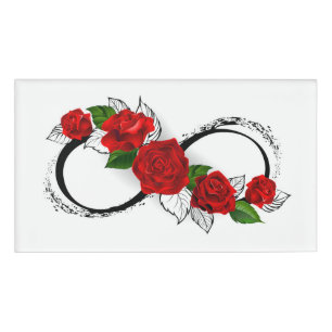 Badge D'identification Symbole d'infini avec les roses rouges