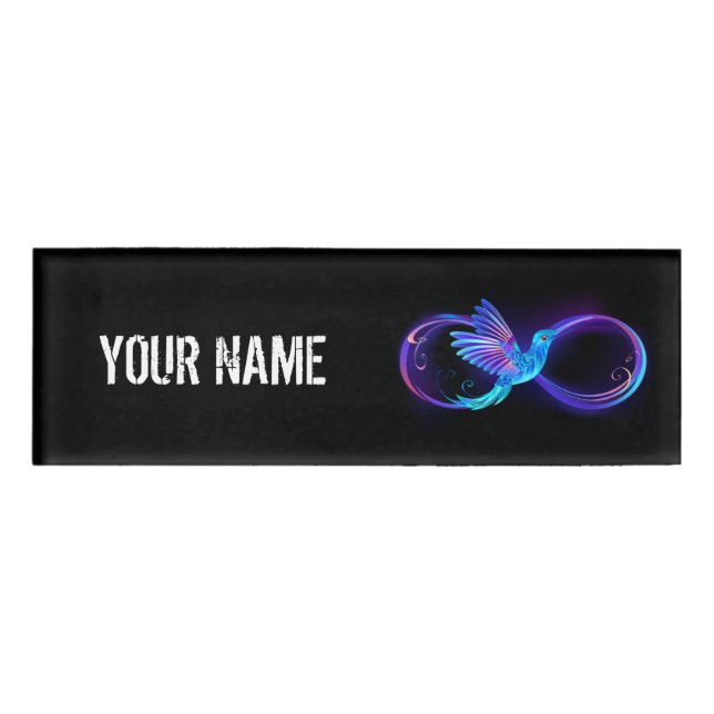 Badge D'identification Symbole d'infini néon avec colibri brillant (Devant)