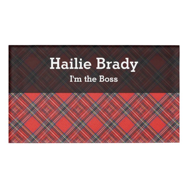 Badge D'identification Tartan plaids motif rouge royal tissu (Devant)