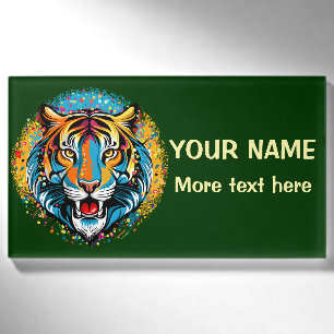 Badge D'identification Tête de tigre couleurs arc-en-ciel peinture taches