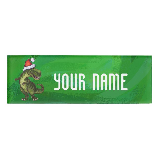 Badge D'identification TRex à Santa Hat sur Green (Devant)