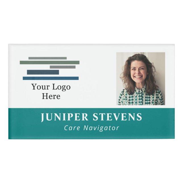 Badge D'identification Turquoise avec Logo & ID Photo Employé (Devant)
