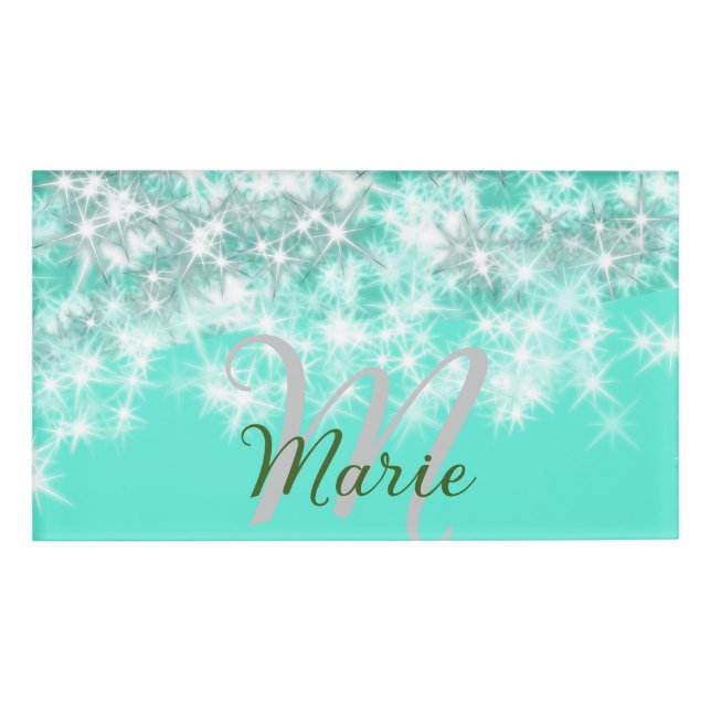 Badge D'identification Turquoise turquoise agate aqua monogramme ajouter  (Devant)