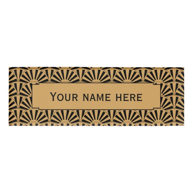 Badge D'identification Ventilateur or et noir Art déco Fleurs Motif (Devant)