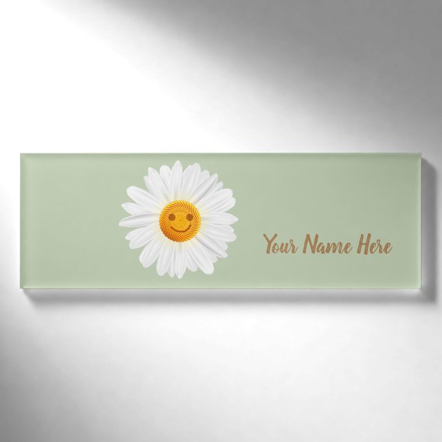 Badge D'identification Visage de smiley de fleur de marguerite (Devant)