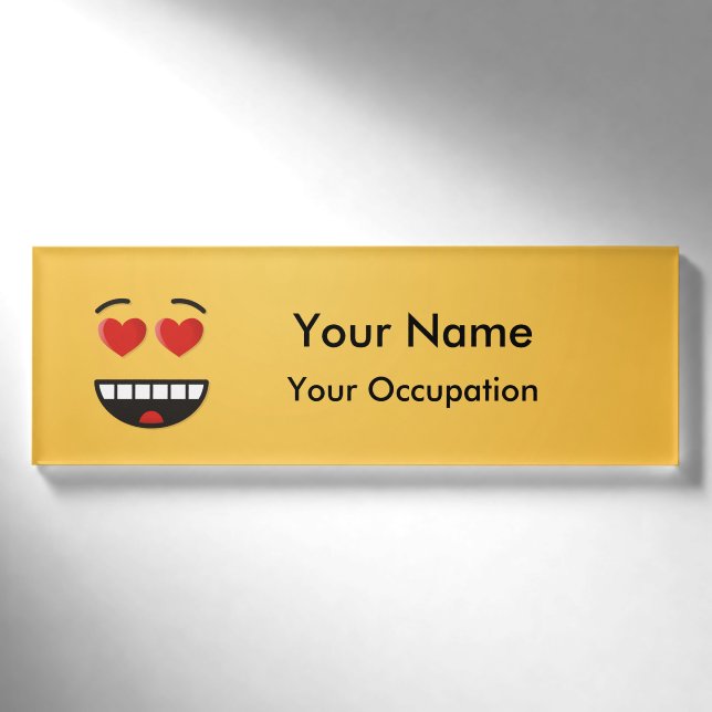 Badge D'identification Visage souriant aux yeux en forme de coeur (Devant)