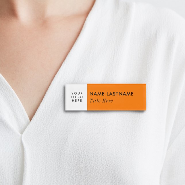 Badge D'identification Votre logo Bright Orange Blanc Élégant Titre Moder (Créateur téléchargé)