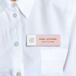 Badge D'identification Votre logo Minimaliste Blush Pink Blanc Aimant Tit