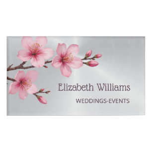 Badge D'identification Wedding planner d'argent rose Fleurs de cerisier