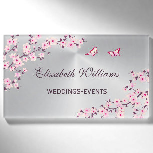 Badge D'identification Wedding planner d'argent rose Fleurs de cerisier