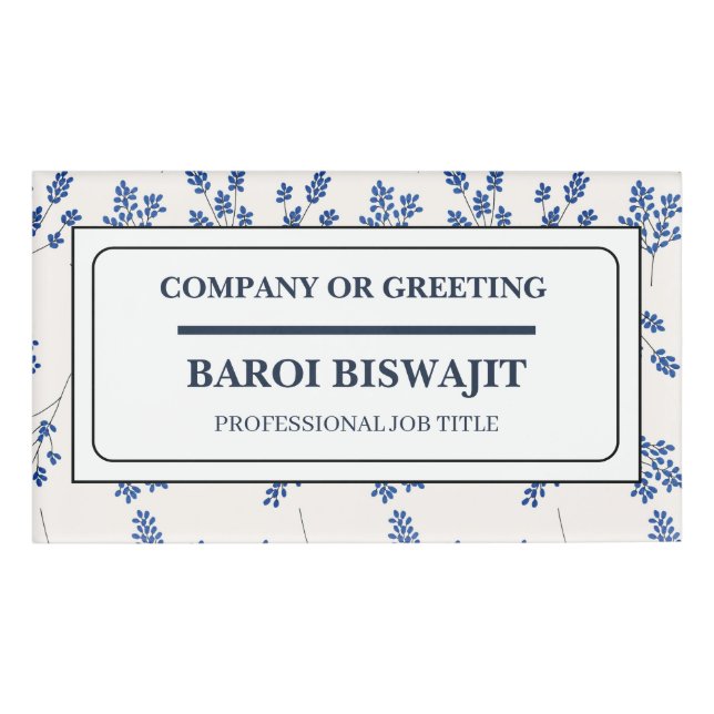 Badge D'identification White And Blue Floral Name Tag (Devant)