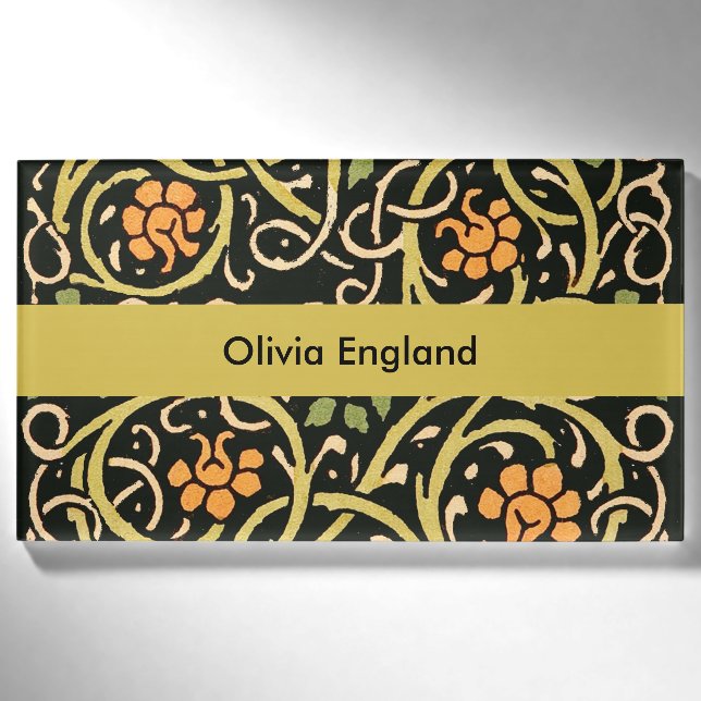 Badge D'identification William Morris Black Floral Art (Devant)