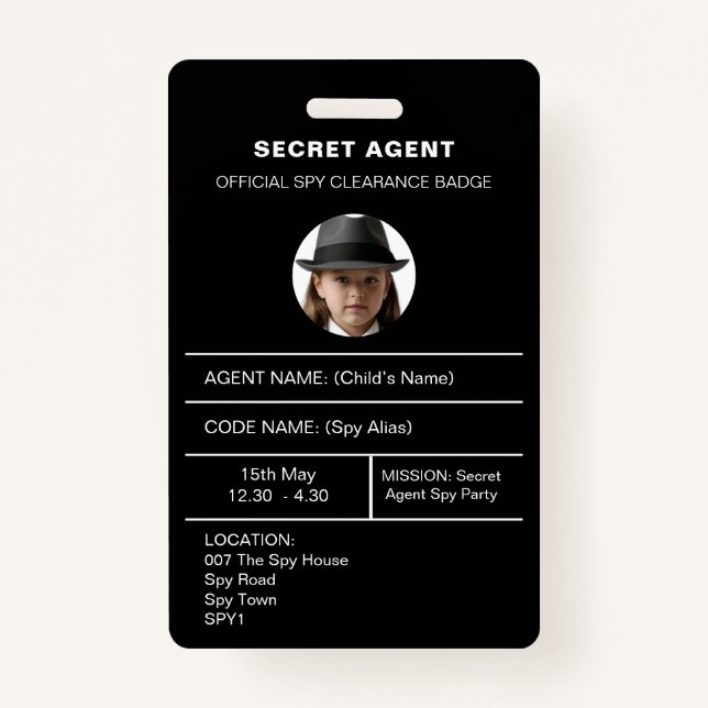 Badge d'identité de fête d'espion d'agent secret (Devant)