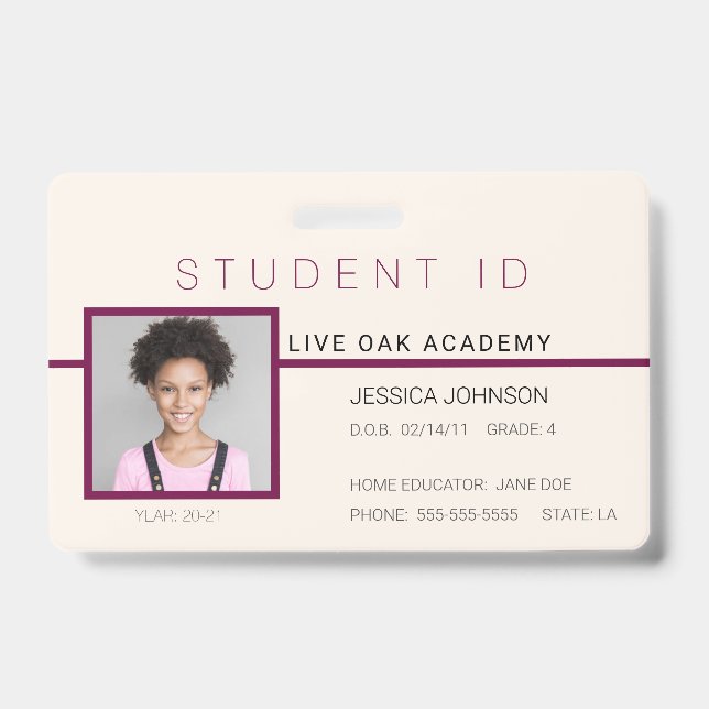 Badge d'identité de l'élève de l'école d'accueil | (Face)