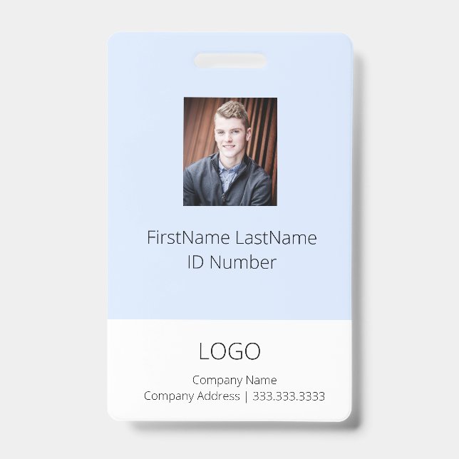 Badge d'identité d'employé bleu clair avec code-ba (Avant)
