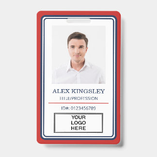 Badge d'identité employé avec nom, titre et logo e