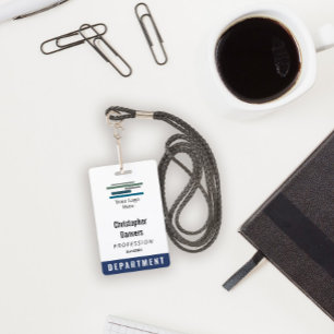 Badge d'identité employé bleu marine blanc grand l