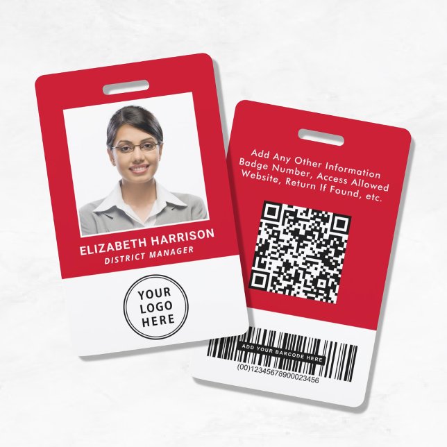 Badge d'identité professionnel rouge avec QR code  (Créateur téléchargé)