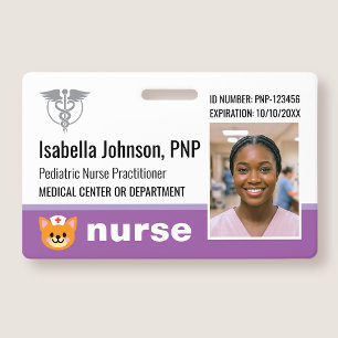 Badge d'infirmière Photo Logo Chat Violet Pédiatri