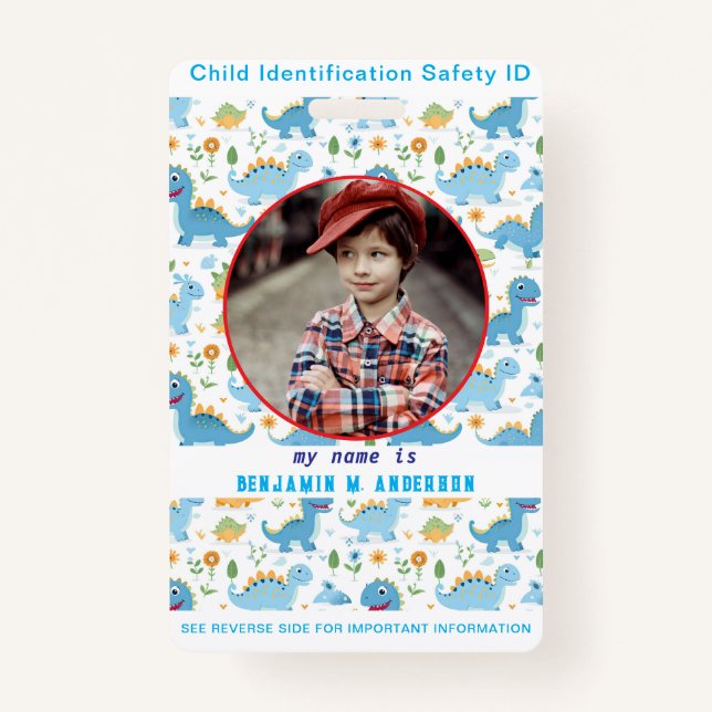 Badge Dinosaure de l'enfant mignon photo personnalisée c (Devant)