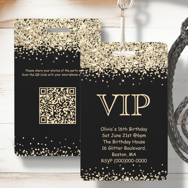 Badge d'invitation d'anniversaire VIP, code QR, pa (Créateur téléchargé)