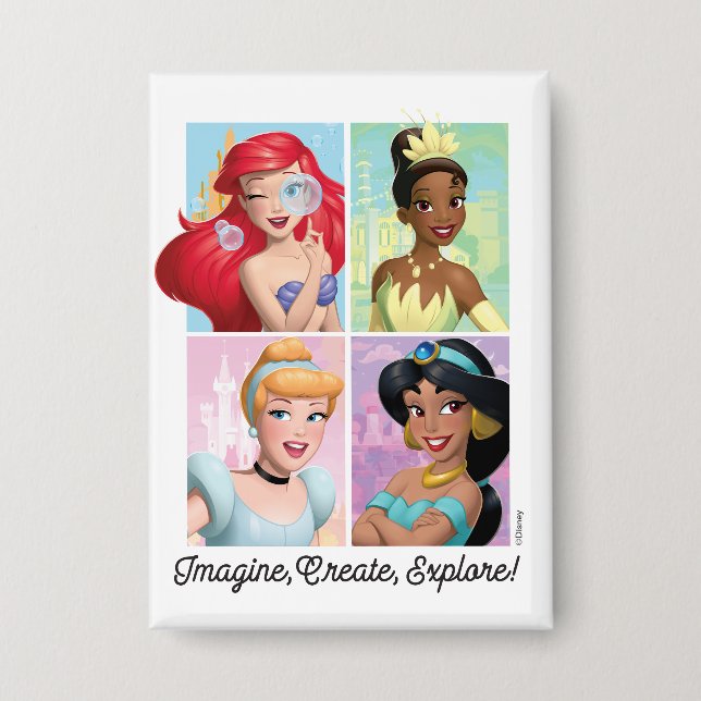 Badge Disney Princesse "Imaginez, Créez, Explorez !" (Recto)