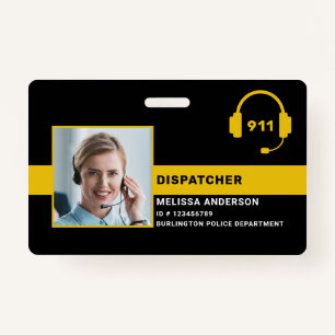 Badge Dispatcher Photo personnalisée Mince Gold Line ID