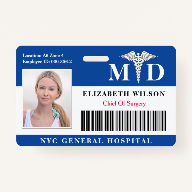 Badge Docteur MD| ID photo de l'employé Médicale de l'hô (Devant)