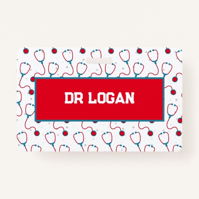 Badge Docteur nom personnalisé stethoscope cadeau médica (Devant)