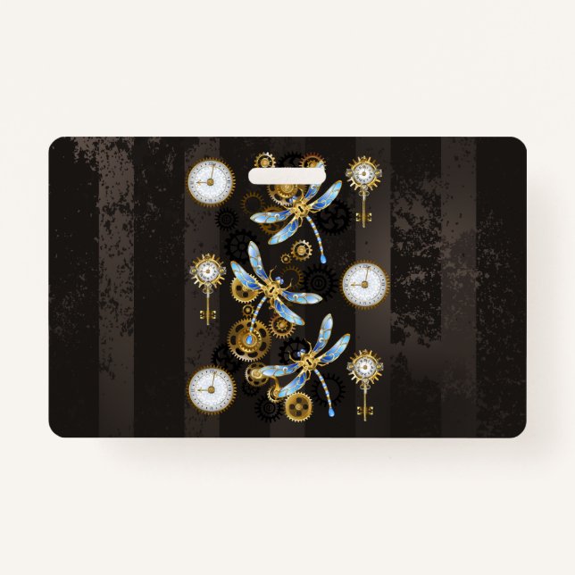 Badge Dragonflies de Steampunk sur arrière - plan rayé b (Devant)