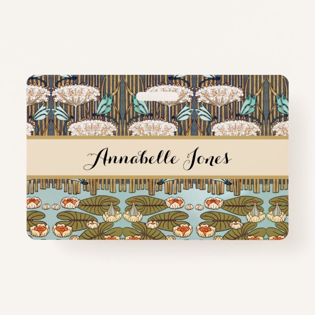 Badge Dragonflies Water Lilies Marais Art Nouveau (Devant)