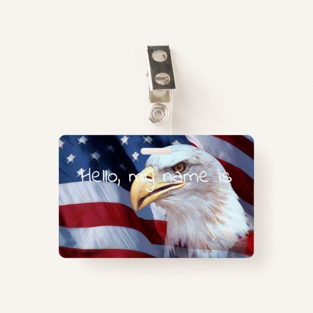 Badge Drapeau américain de tête d'aigle chauve 4 juillet (Devant avec clip)