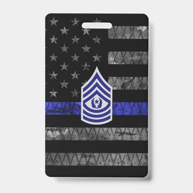 Badge Drapeau en détresse Master Sergeant Thin Blue Line (Face)