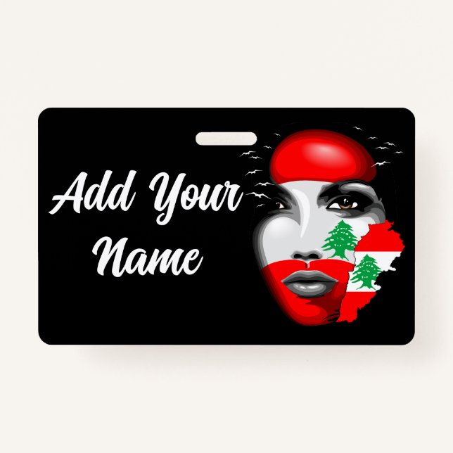 Badge Drapeau et carte du Liban sur le visage de la fill (Devant)