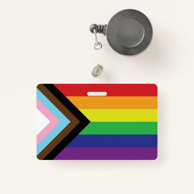 Badge Drapeau progressiste LGBTQIA (Front with Retractable)
