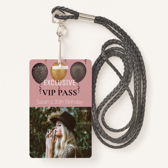 Badge Dusty rose fête d'anniversaire Photo carte personn (Devant avec lanière)