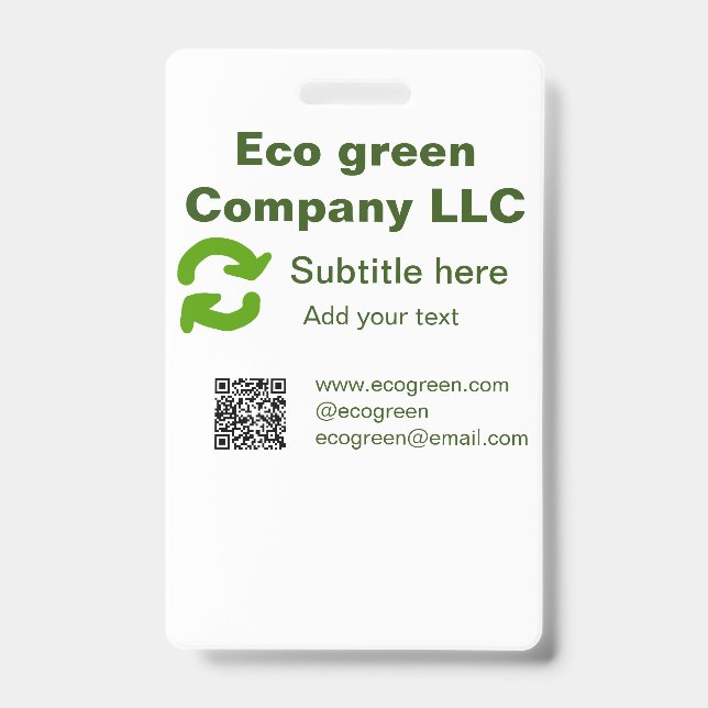 Badge Eco green nom de l'entreprise q r code site intern (Avant)
