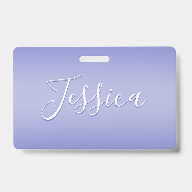 Badge Écriture cursive éditable | Violet blanc et violet (Avant)