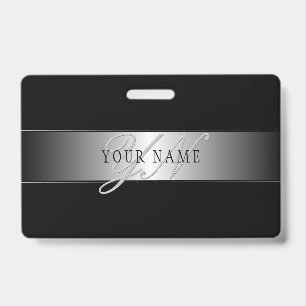 Badge Écriture élégante de monogramme modifiable   Noir