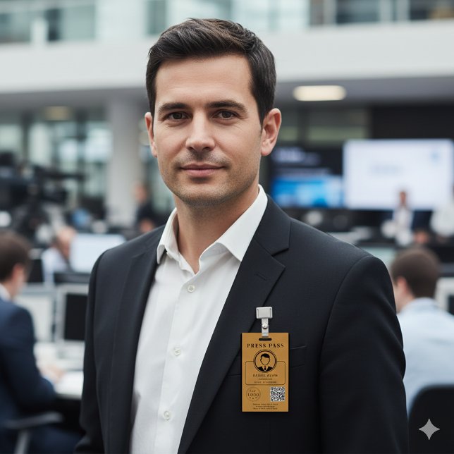 Badge Editable Press Pass Layout Photo ID Plus QR Code (Editable Press Pass Layout Photo ID Plus QR Code Badge)