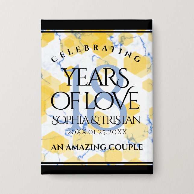 Badge Élégant 18ème anniversaire de Mariage de porcelain (Recto)