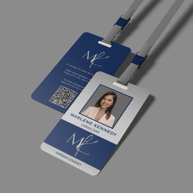 Badge Élégant employé sur mesure Silver Navy Blue (Créateur téléchargé)