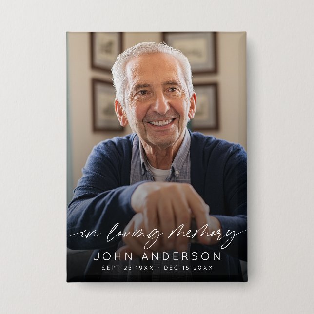 Badge Elegant In Loving Memory Script Photo Funeral  (Recto)