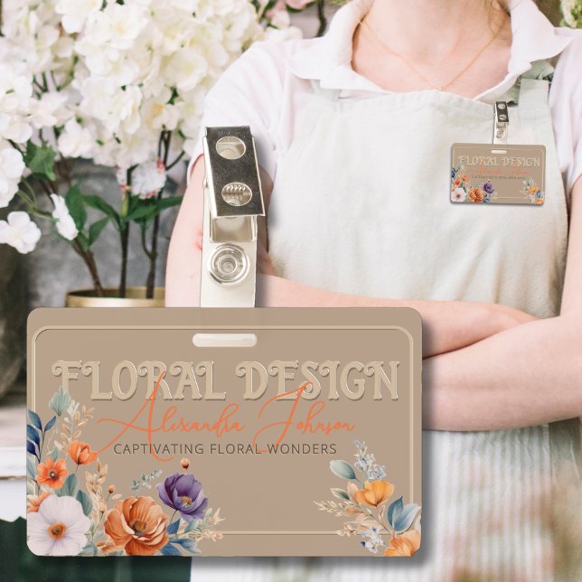 Badge Elégant Rustique Kraft Boho Floral Design Embossé (Créateur téléchargé)